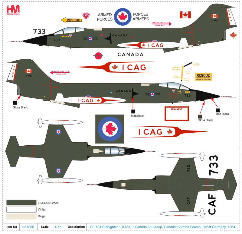 HA1065加拿大空軍CF-104 Starfighter戰鬥機#104733合金模型