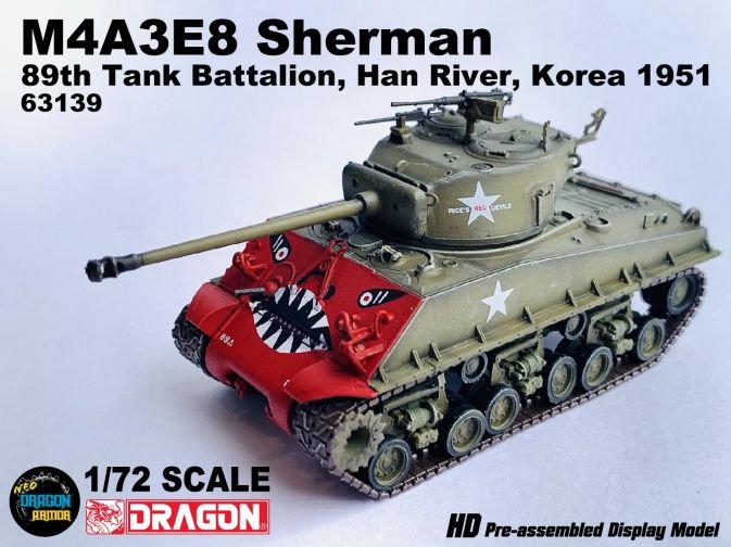 DA63139美國M4A3E8雪曼坦克Sherman紅虎頭彩繪1951韓戰