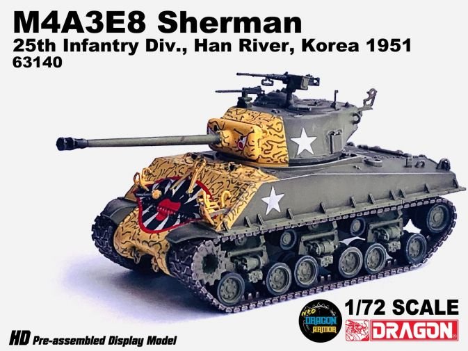 DA63140美國M4A3E8雪曼坦克Sherman黃虎頭彩繪1951韓戰