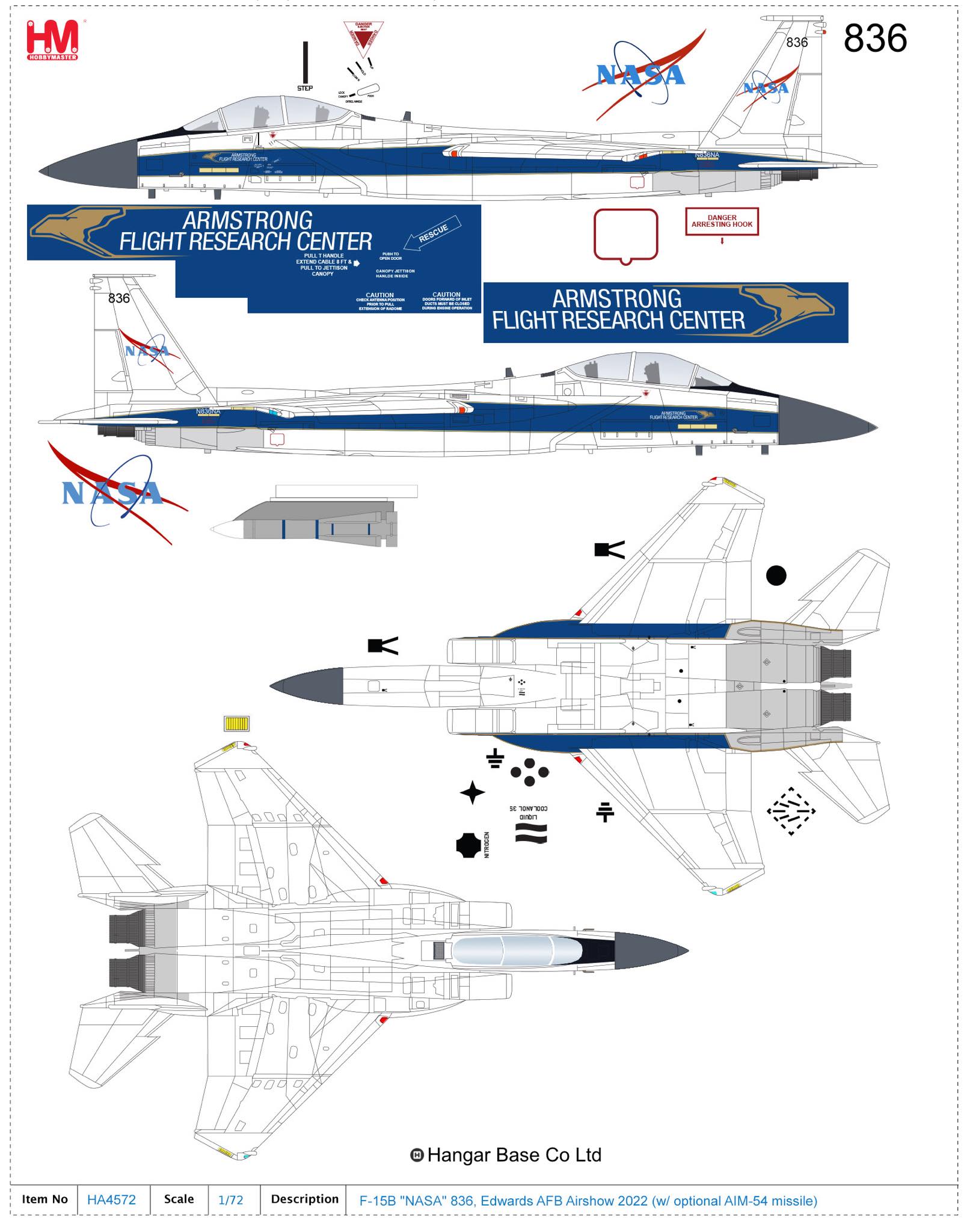 HA4572美國太空總署F-15B戰鬥機鳳凰飛彈測試機愛德華基地合金模型